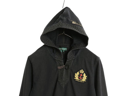 00s ラルフローレン ジーンズ フード付き 長袖Tシャツ レディース M / オールド ポロ スキッパー ストレッチ コットン マリン パーカー 黒
