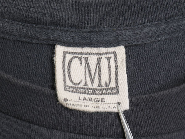 90s USA製 ★ CMJ 3Dエンブレム ピンナップガール イラスト プリント Tシャツ メンズ L オールド 当時物 ハーレー ダビッドソン バイク 黒
