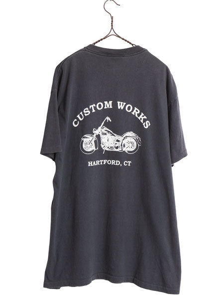 90s USA製 ★ CMJ 3Dエンブレム ピンナップガール イラスト プリント Tシャツ メンズ L オールド 当時物 ハーレー ダビッドソン バイク 黒