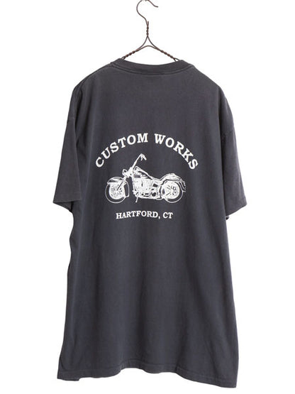 90s USA製 ★ CMJ 3Dエンブレム ピンナップガール イラスト プリント Tシャツ メンズ L オールド 当時物 ハーレー ダビッドソン バイク 黒