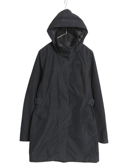US企画 ノースフェイス DRYVENT ナイロン ロング コート レディース L トレンチ パーカー ジャケット フルジップ ジャンパー ハイネック 黒