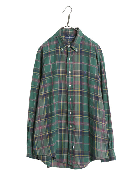 90s ラルフローレン フランネル 長袖 ボタンダウン シャツ メンズ XL 古着 オールド ポロ チェック ワンポイント ネルシャツ 大きいサイズ