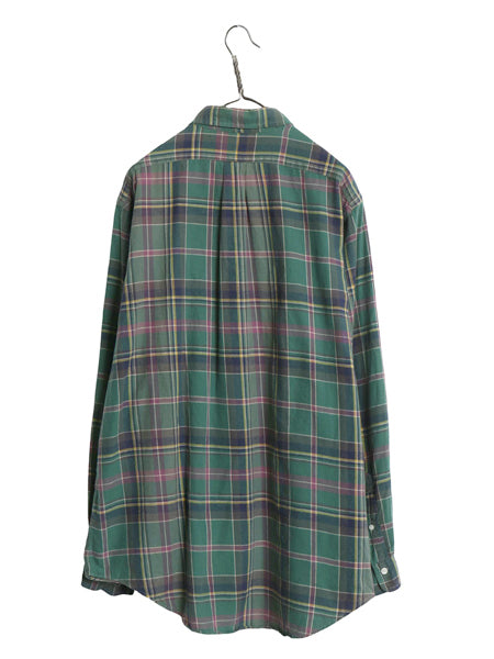 90s ラルフローレン フランネル 長袖 ボタンダウン シャツ メンズ XL 古着 オールド ポロ チェック ワンポイント ネルシャツ 大きいサイズ