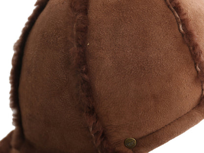 UGG シープスキン キャップ レディース S / 本革 レザー ムートン 帽子 ワンポイント シンプル 防寒 ボア 深め ハット もこもこ ブラウン