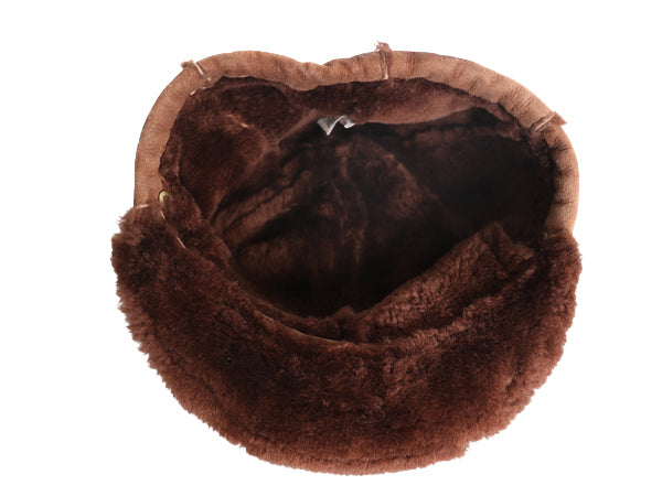 UGG シープスキン キャップ レディース S / 本革 レザー ムートン 帽子 ワンポイント シンプル 防寒 ボア 深め ハット もこもこ ブラウン