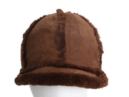 UGG シープスキン キャップ レディース S / 本革 レザー ムートン 帽子 ワンポイント シンプル 防寒 ボア 深め ハット もこもこ ブラウン