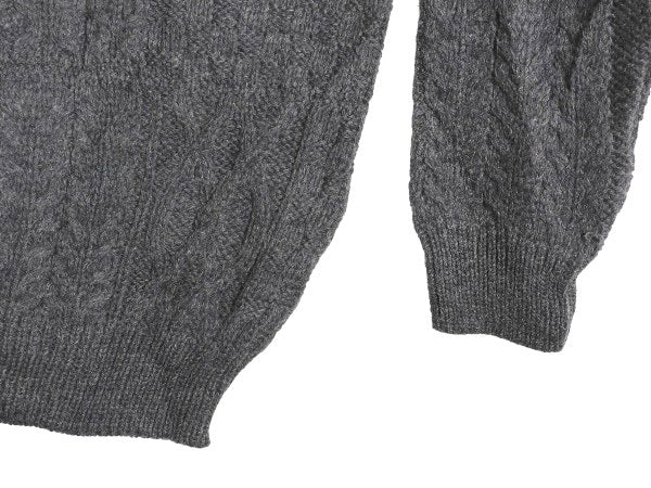 アイルランド製 aran crafts ハーフジップ ケーブル ニット セーター メンズ XL / ウール ローゲージ ハイネック 無地 大きいサイズ 濃灰