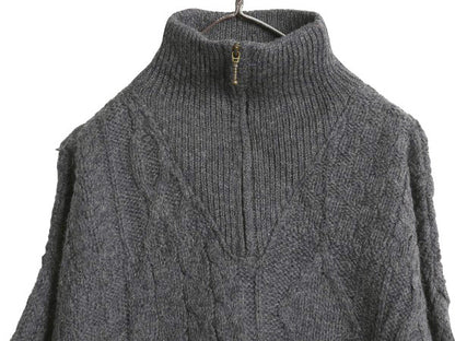 アイルランド製 aran crafts ハーフジップ ケーブル ニット セーター メンズ XL / ウール ローゲージ ハイネック 無地 大きいサイズ 濃灰