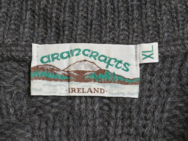 アイルランド製 aran crafts ハーフジップ ケーブル ニット セーター メンズ XL / ウール ローゲージ ハイネック 無地 大きいサイズ 濃灰