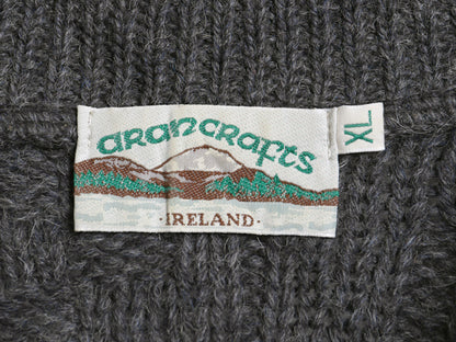 アイルランド製 aran crafts ハーフジップ ケーブル ニット セーター メンズ XL / ウール ローゲージ ハイネック 無地 大きいサイズ 濃灰