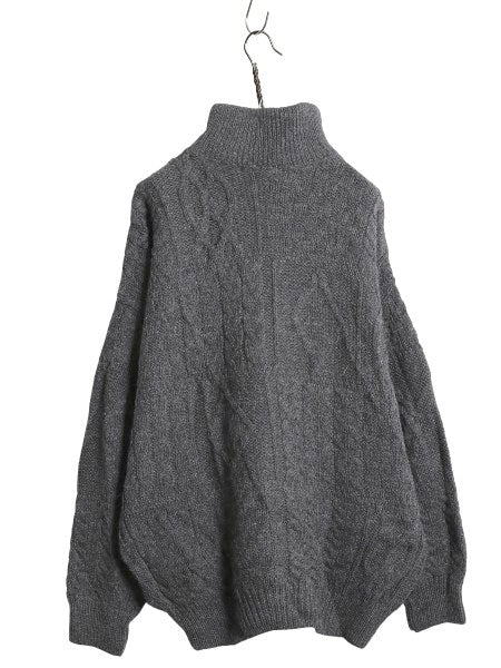 アイルランド製 aran crafts ハーフジップ ケーブル ニット セーター メンズ XL / ウール ローゲージ ハイネック 無地 大きいサイズ 濃灰
