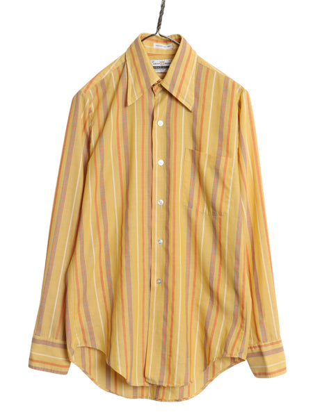 70s Grant Crest ストライプ 長袖 シャツ メンズ S / ヴィンテージ シワになりにくい 薄手 ノーアイロン きれいめ カジュアル ワイシャツ