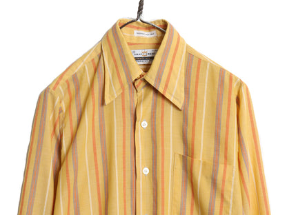 70s Grant Crest ストライプ 長袖 シャツ メンズ S / ヴィンテージ シワになりにくい 薄手 ノーアイロン きれいめ カジュアル ワイシャツ