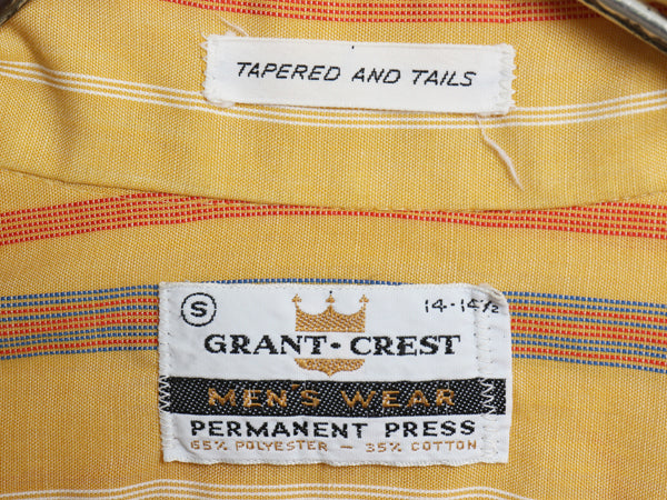 70s Grant Crest ストライプ 長袖 シャツ メンズ S / ヴィンテージ シワになりにくい 薄手 ノーアイロン きれいめ カジュアル ワイシャツ