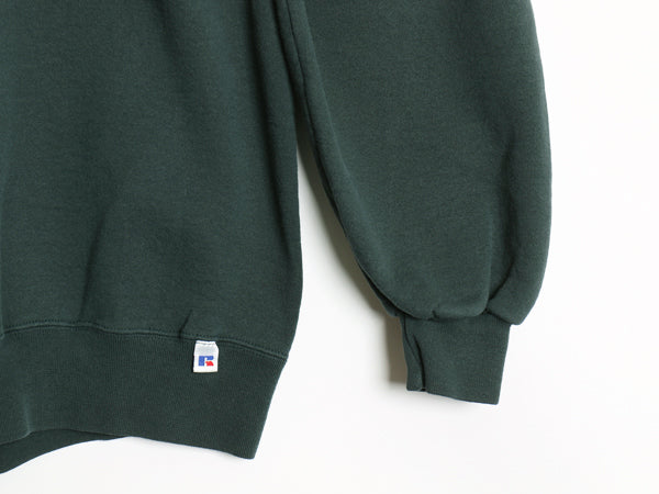 90s USA製 ラッセル 無地 スウェット メンズ レディース XL オールド トレーナー 前V 裏起毛 ワンポイント ブランク 大きいサイズ グリーン