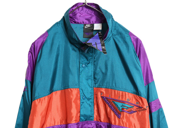 デッドストック 90s ナイキ フライト ハーフジップ ナイロン ジャケット メンズ S オールド プルオーバー ハイネック スウッシュ ブルゾン