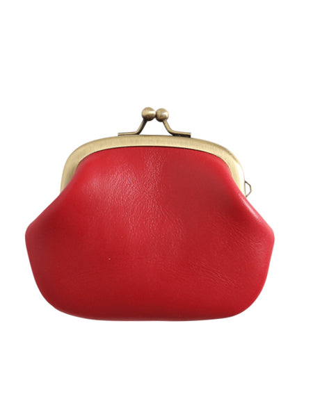 GRAB オリジナル ハンドメイド 本革 レザー がま口 財布 (小)/ 新品 小物 ウォレット パース 小銭入れ コインケース ブラス 無地 赤 レッド