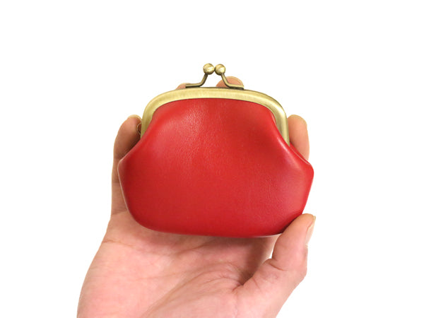 GRAB オリジナル ハンドメイド 本革 レザー がま口 財布 (小)/ 新品 小物 ウォレット パース 小銭入れ コインケース ブラス 無地 赤 レッド