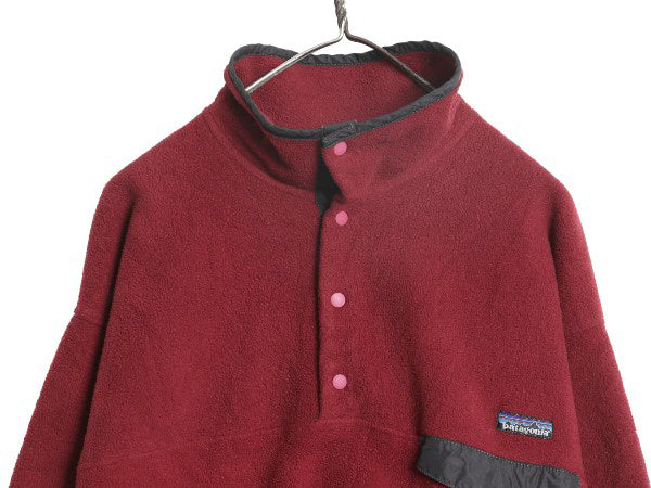 90s パタゴニア シンチラ スナップT メンズ L 古着 オールド アウトドア フリース プルオーバー ジャケット ジャンパー ハイネック エンジ