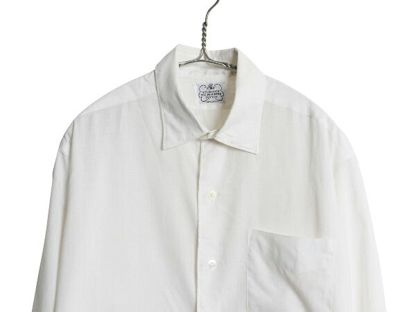 60s 無地 長袖 シャツ メンズ L 古着 ヴィンテージ 白シャツ ドレス ワイシャツ カジュアル シワになりにくい ホワイト シンプル きれいめ