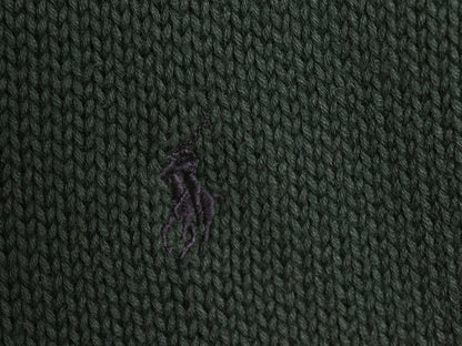 90s ポロ ラルフローレン コットン ニット セーター メンズ L オールド 長袖ニット ワンポイント ポニー 刺繍 クルーネック シンプル 深緑