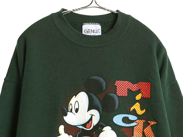 90s USA製 ミッキー イラスト プリント スウェット メンズ レディース XL 古着 オールド ディズニー 大きいサイズ キャラクター トレーナー