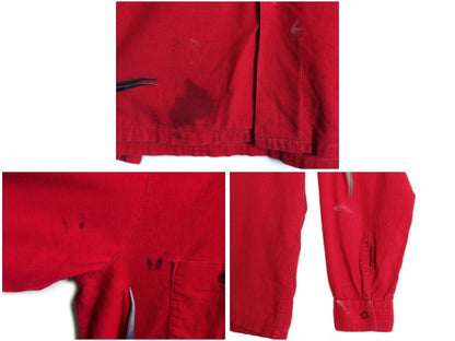 70s ★ MacPhergus 細畝 コーデュロイ シャツ メンズ L / 古着 ヴィンテージ 雰囲気系 ボックス 長袖シャツ ポケット付き コットン 赤 無地