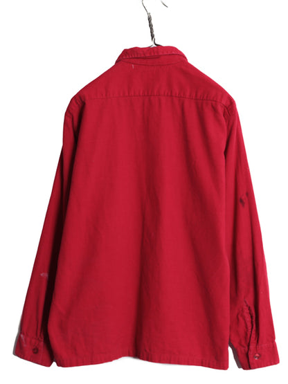 70s ★ MacPhergus 細畝 コーデュロイ シャツ メンズ L / 古着 ヴィンテージ 雰囲気系 ボックス 長袖シャツ ポケット付き コットン 赤 無地