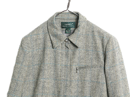 90s ローレン ラルフローレン ツイード ジャケット レディース XL 程 オールド ポロ テーラード ウール チェック ヘリンボーン ストライプ