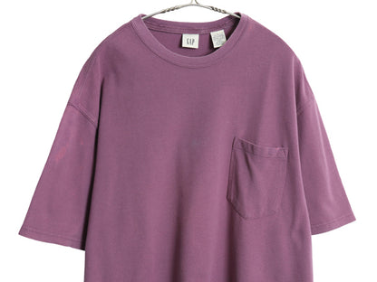 00s オールド ギャップ 鹿の子 ポケット付き 半袖 Tシャツ メンズ L / 無地 ポケT ヘビーウェイト コットン カットソー ボックス パープル