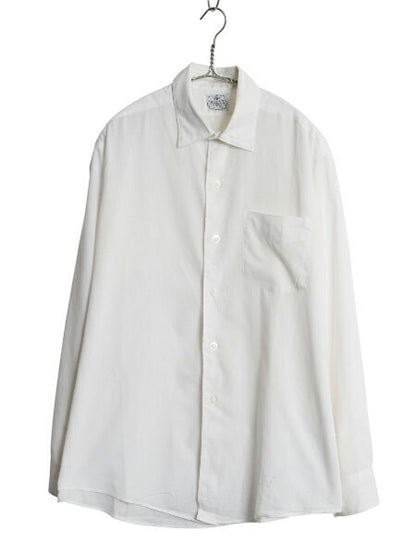 60s 無地 長袖 シャツ メンズ L 古着 ヴィンテージ 白シャツ ドレス ワイシャツ カジュアル シワになりにくい ホワイト シンプル きれいめ