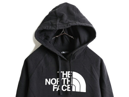 ■ ノースフェイス プリント スウェット フード パーカー ( レディース M ) The North Face トレーナー プルオーバー 裏起毛 アウトドア 黒
