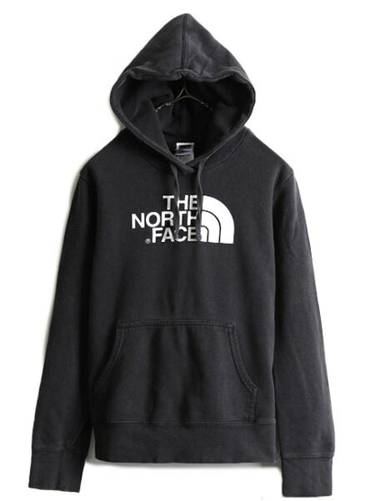 ■ ノースフェイス プリント スウェット フード パーカー ( レディース S ) The North Face トレーナー プルオーバー 裏起毛 アウトドア 黒