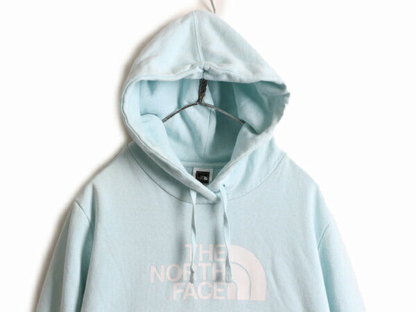大きいサイズ XL ■ ノースフェイス ロゴ プリント スウェット パーカー レディース The North Face トレーナー プルオーバー 裏起毛 水色