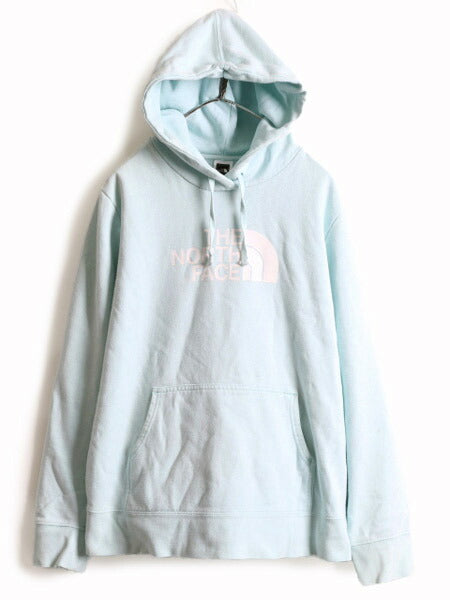 大きいサイズ XL ■ ノースフェイス ロゴ プリント スウェット パーカー レディース The North Face トレーナー プルオーバー 裏起毛 水色