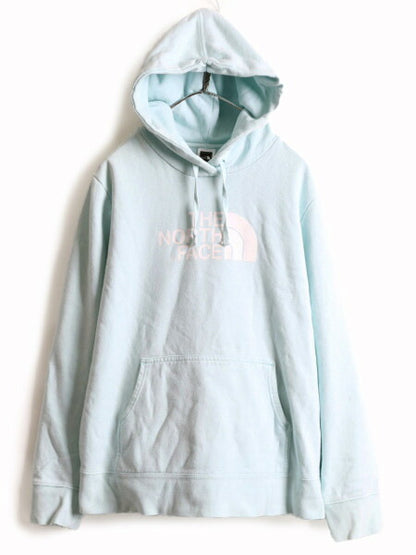 大きいサイズ XL ■ ノースフェイス ロゴ プリント スウェット パーカー レディース The North Face トレーナー プルオーバー 裏起毛 水色