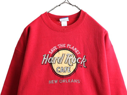 90s USA製 ■ ハードロックカフェ スウェット トレーナー メンズ レディース L / 90年代 オールド Hard Rock CAFE NEW ORLEANS ロゴ刺繍 赤
