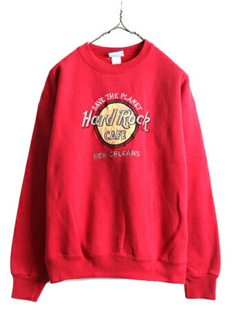 90s USA製 ■ ハードロックカフェ スウェット トレーナー メンズ レディース L / 90年代 オールド Hard Rock CAFE NEW ORLEANS ロゴ刺繍 赤