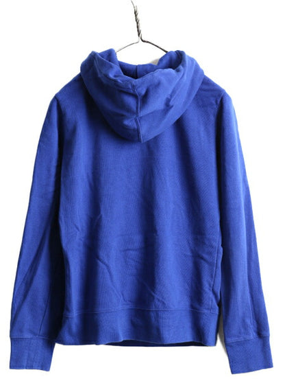 ■ ノースフェイス ロゴ プリント スウェット フード パーカー ( レディース S ) 古着 The North Face トレーナー プルオーバー 裏起毛 青