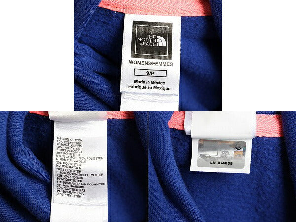 ■ ノースフェイス ロゴ プリント スウェット フード パーカー ( レディース S ) 古着 The North Face トレーナー プルオーバー 裏起毛 青