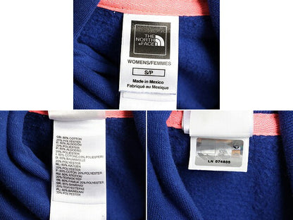 ■ ノースフェイス ロゴ プリント スウェット フード パーカー ( レディース S ) 古着 The North Face トレーナー プルオーバー 裏起毛 青