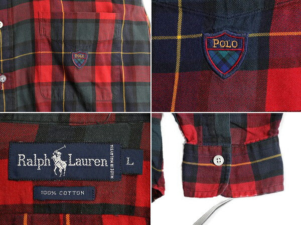 90s 初期 ■ ポロ ゴルフ ラルフローレン タータン チェック 長袖 ボタンダウン シャツ ( メンズ L ) POLO GOLF 90年代 オールド コットン