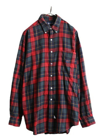 90s 初期 ■ ポロ ゴルフ ラルフローレン タータン チェック 長袖 ボタンダウン シャツ ( メンズ L ) POLO GOLF 90年代 オールド コットン
