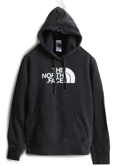■ ノースフェイス プリント スウェット フード パーカー 黒 ( レディース M ) The North Face トレーナー プルオーバー 裏起毛 スエット