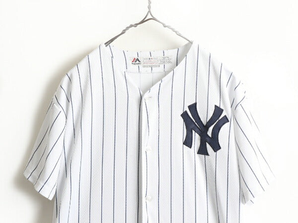 ボーイズ XL メンズ S 程■ MLB オフィシャル Majestic ニューヨーク ヤンキース ベースボール シャツ ゲームシャツ ユニフォーム 大リーグ