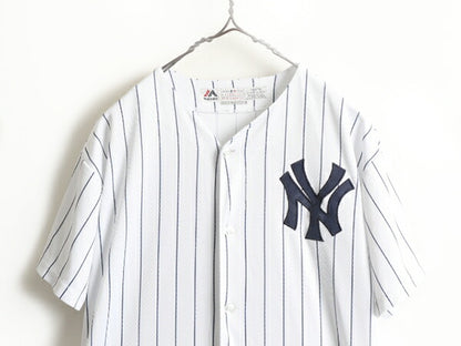 ボーイズ XL メンズ S 程■ MLB オフィシャル Majestic ニューヨーク ヤンキース ベースボール シャツ ゲームシャツ ユニフォーム 大リーグ