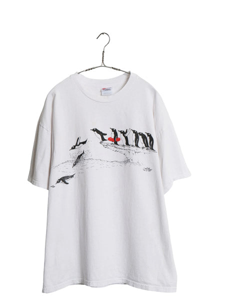 90s USA製 ペンギン アート イラスト プリント Tシャツ メンズ XL オールド キャラクター グラフィック シングルステッチ 大きいサイズ 白
