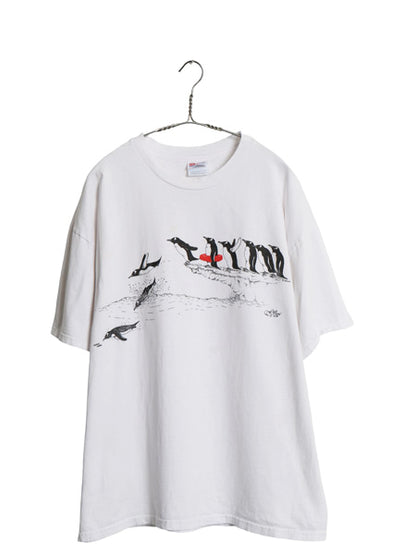 90s USA製 ペンギン アート イラスト プリント Tシャツ メンズ XL オールド キャラクター グラフィック シングルステッチ 大きいサイズ 白