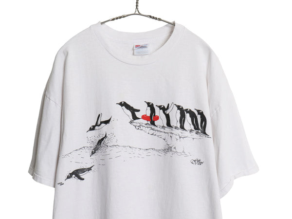 90s USA製 ペンギン アート イラスト プリント Tシャツ メンズ XL オールド キャラクター グラフィック シングルステッチ 大きいサイズ 白