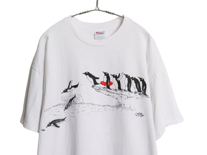 90s USA製 ペンギン アート イラスト プリント Tシャツ メンズ XL オールド キャラクター グラフィック シングルステッチ 大きいサイズ 白